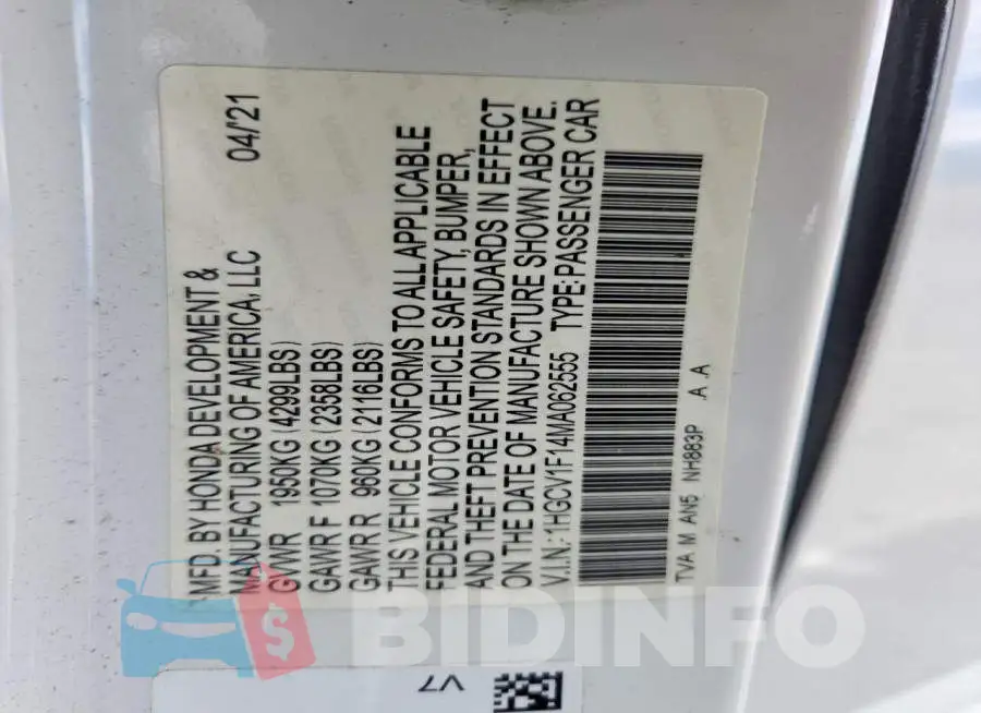 1HGCV1F14MA062555 Photo# 12