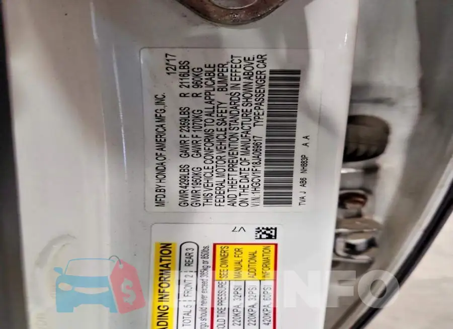 1HGCV1F18JA069617 Photo# 12