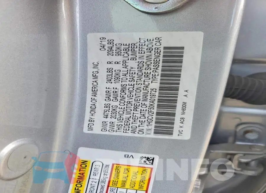 1HGCV2F50KA019725 Photo# 13