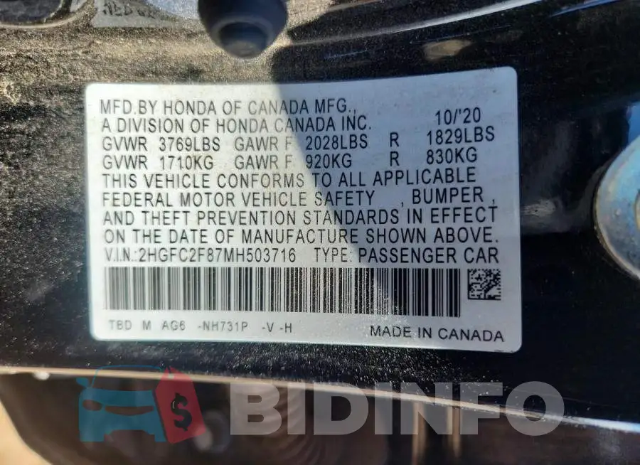 2HGFC2F87MH503716 Photo# 12