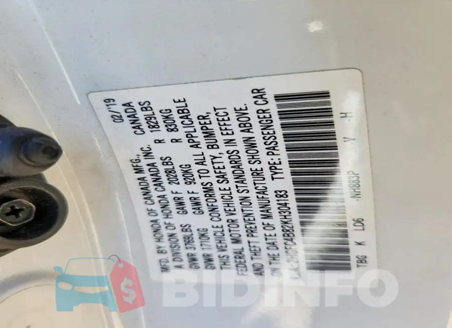 2HGFC4B82KH304183 Photo# 12