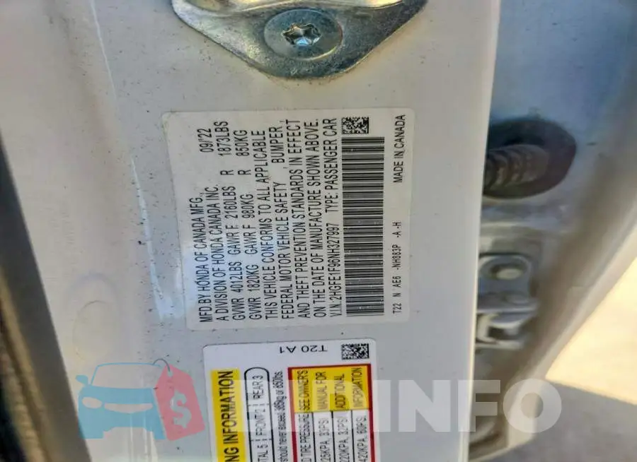 2HGFE1F96NH327997 Photo# 12