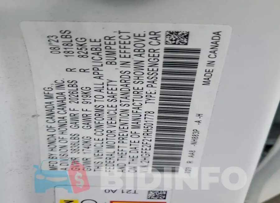 2HGFE2F21RH501778 Photo# 12