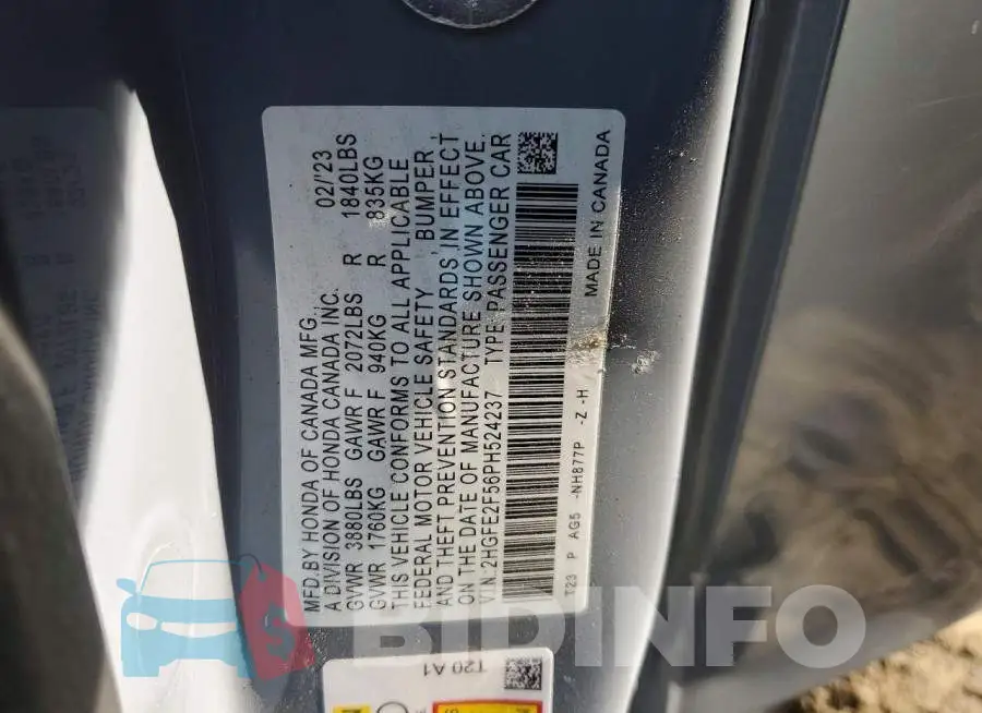 2HGFE2F56PH524237 Photo# 12