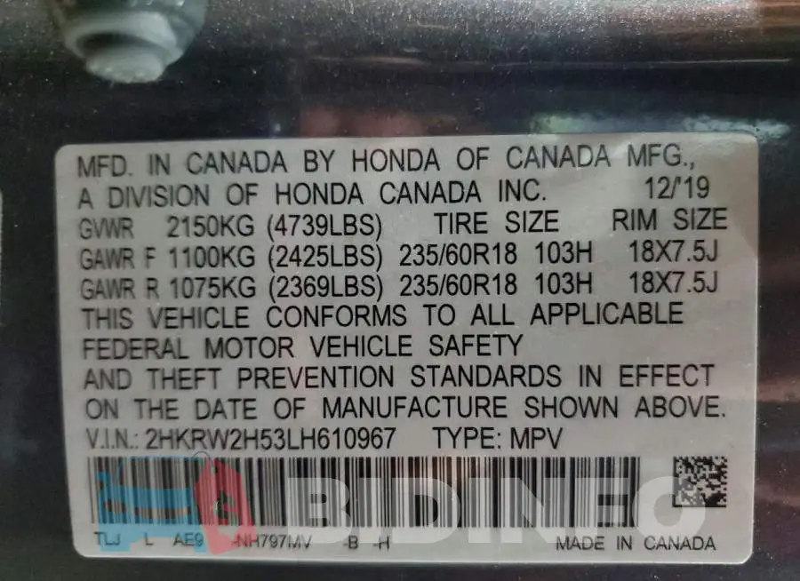 2HKRW2H53LH610967 Photo# 13