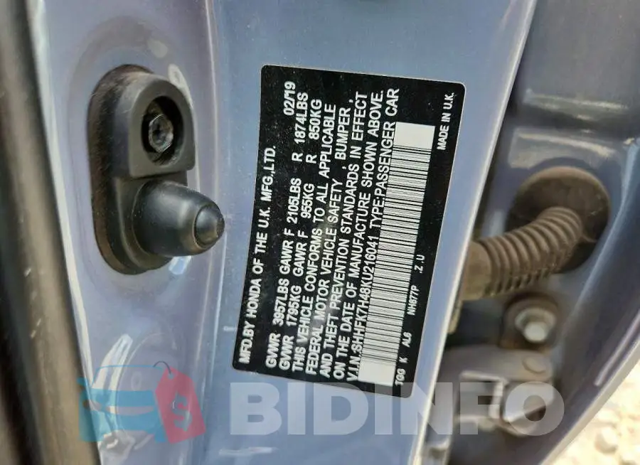 SHHFK7H48KU216041 Photo# 13