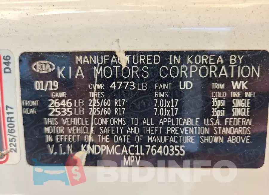 KNDPMCAC1L7640355 Photo# 12