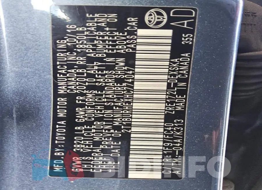 2T1BURHEXHC774047 Photo# 12