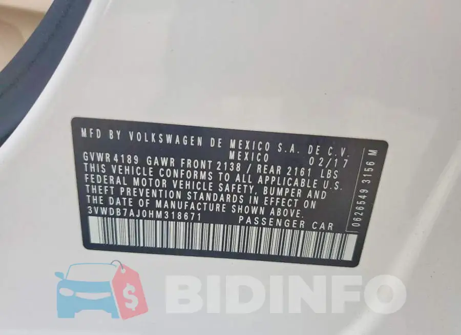 3VWDB7AJ0HM318671 Photo# 12