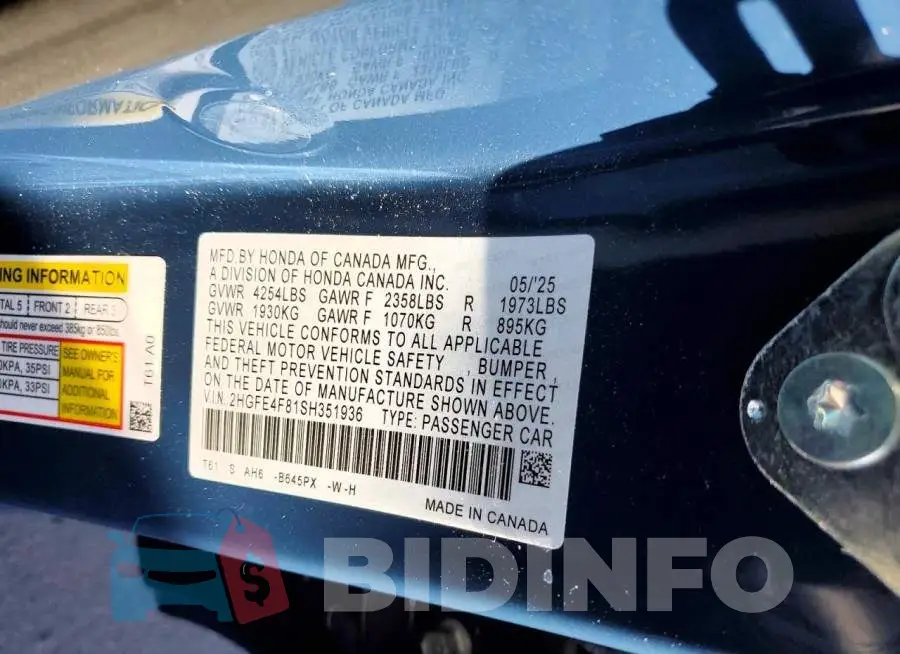 2HGFE4F81SH351936 Photo# 12