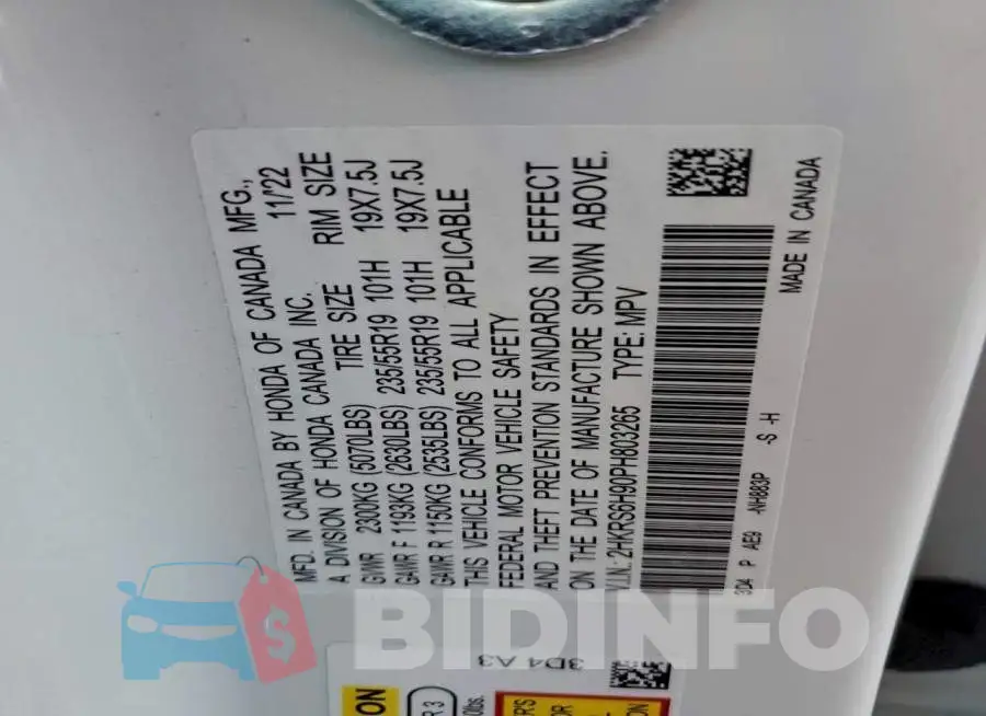 2HKRS6H90PH803265 Photo# 13