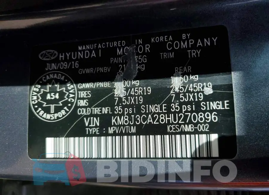KM8J3CA28HU270896 Photo# 13