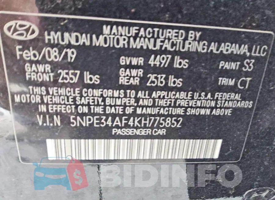 5NPE34AF4KH775852 Photo# 12