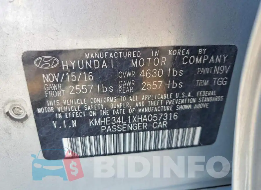 KMHE34L1XHA057316 Photo# 12