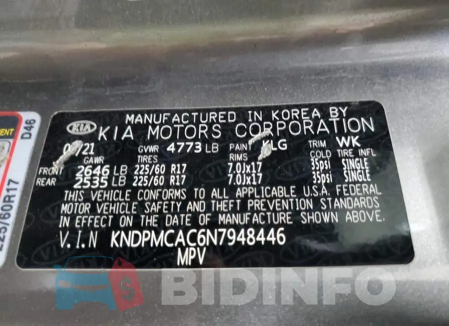 KNDPMCAC6N7948446 Photo# 13