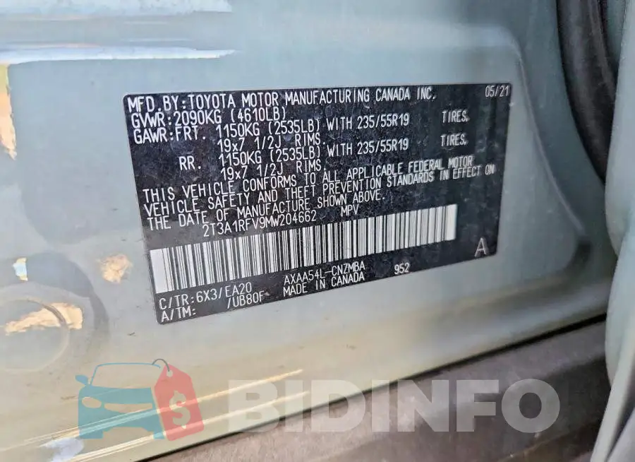 2T3A1RFV9MW204662 Photo# 12