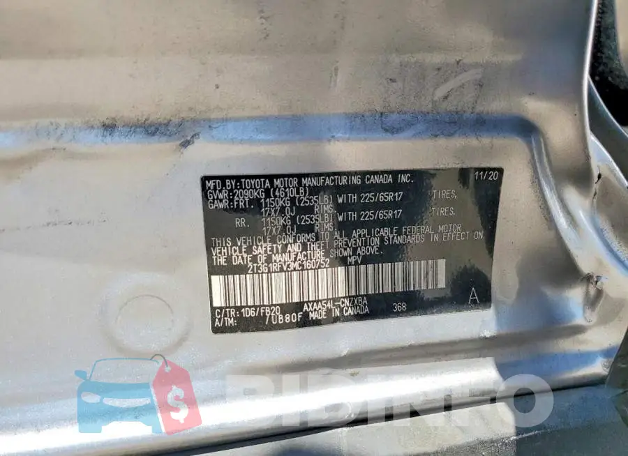 2T3G1RFV3MC160752 Photo# 13
