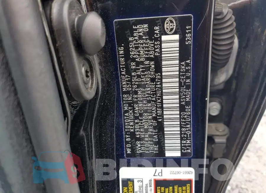 4T1BF1FK7HU784795 Photo# 12