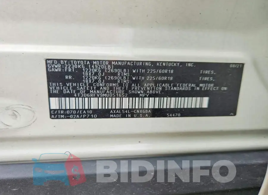 4T3D6RFV9MU051652 Photo# 13