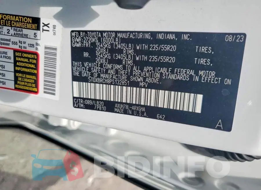 5TDXBRCH8PS132851 Photo# 14