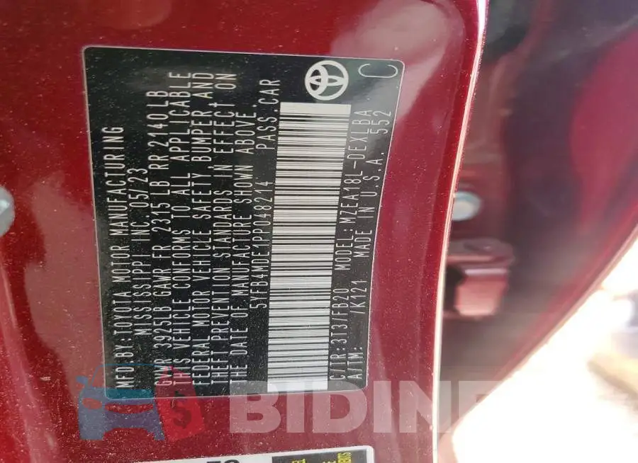 5YFB4MDE1PP048214 Photo# 13