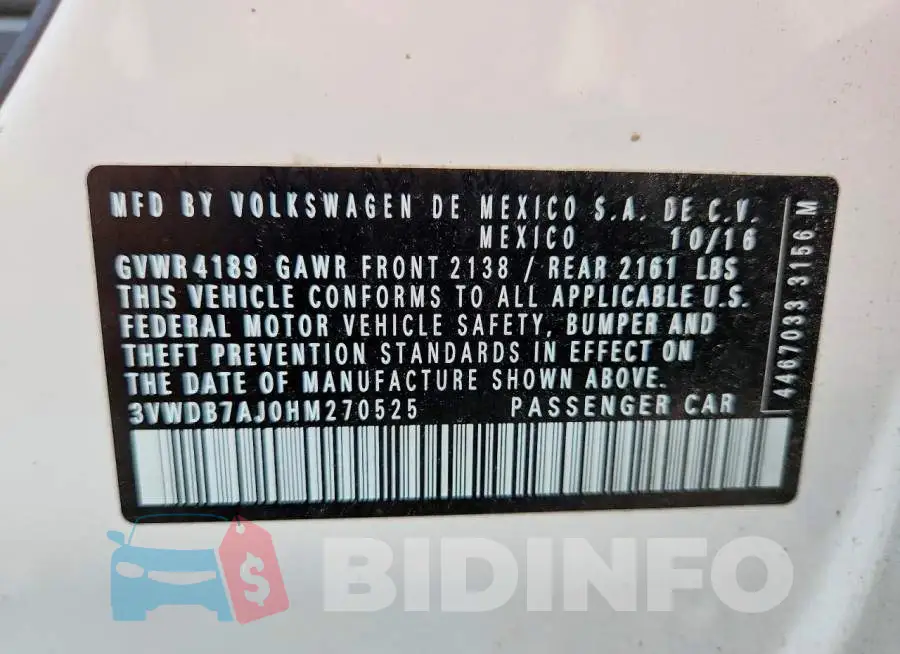 3VWDB7AJ0HM270525 Photo# 13