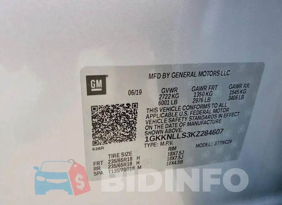 1GKKNLLS3KZ284607 Photo# 13