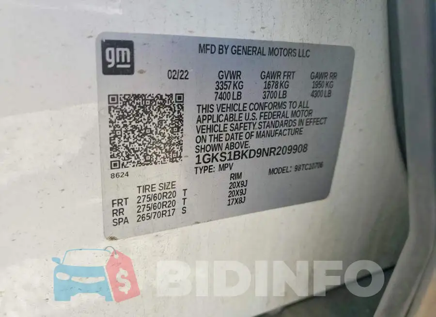 1GKS1BKD9NR209908 Photo# 14