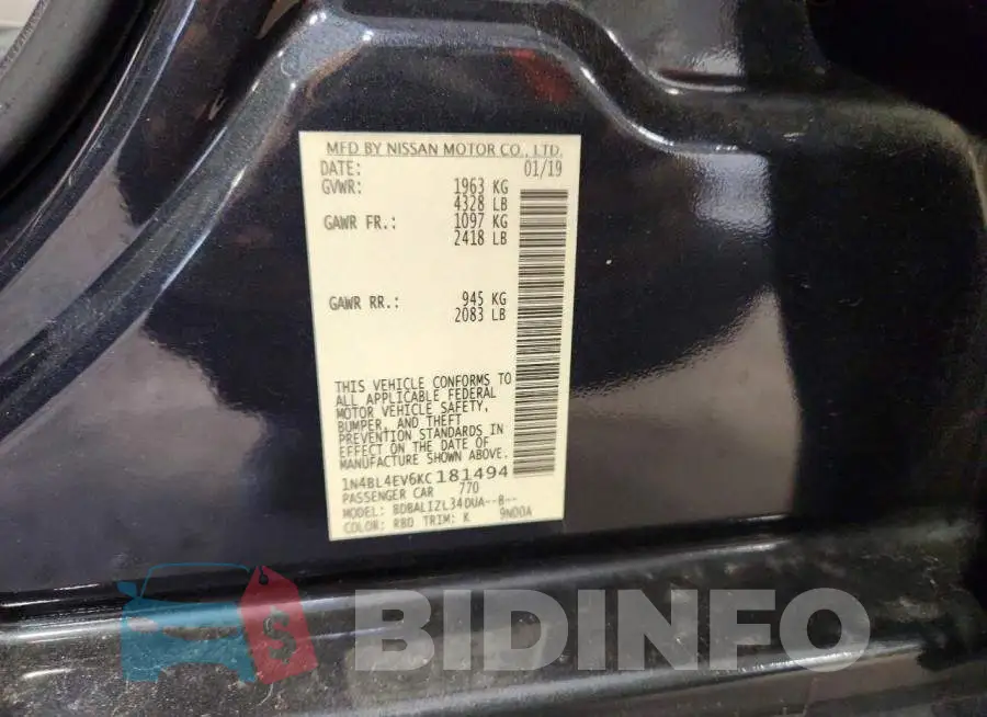 1N4BL4EV6KC181494 Photo# 13