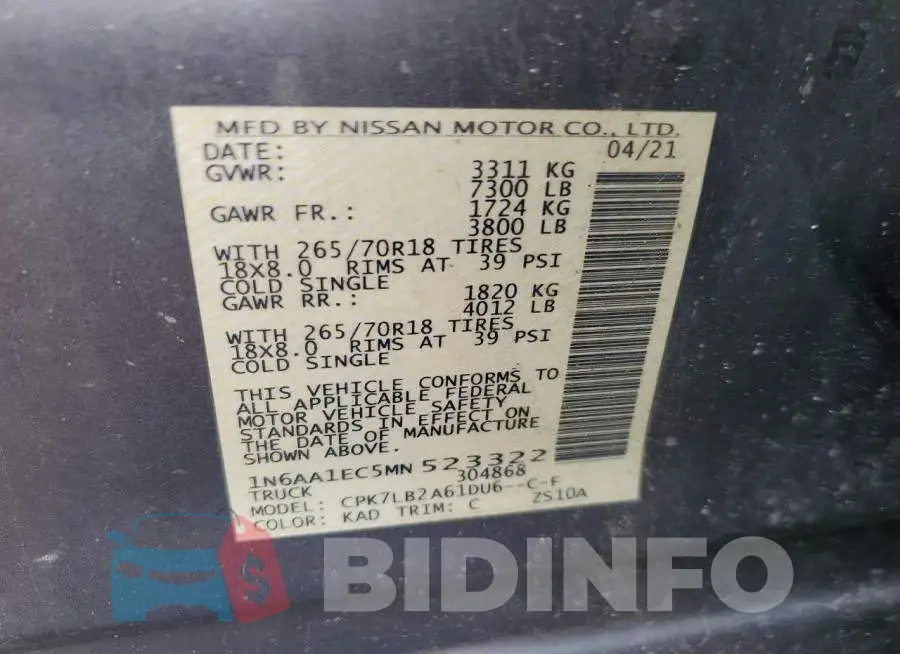 1N6AA1EC5MN523322 Photo# 12