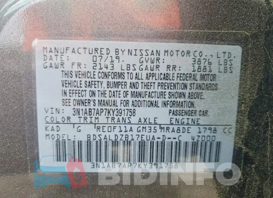 3N1AB7AP7KY391758 Photo# 12