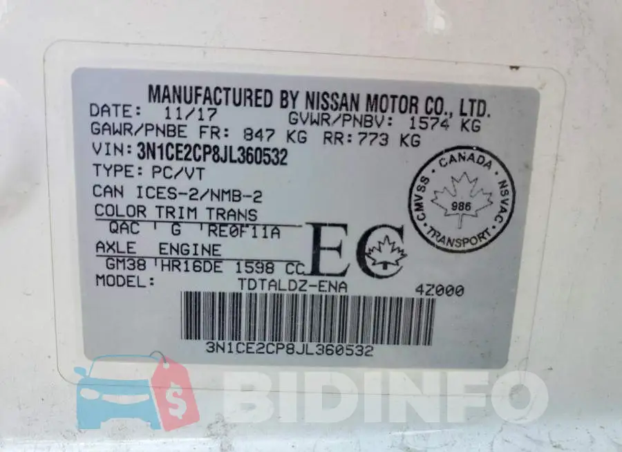 3N1CE2CP8JL360532 Photo# 12