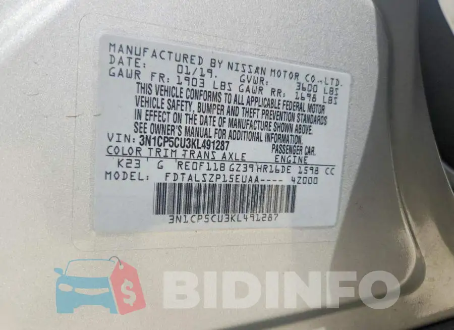 3N1CP5CU3KL491287 Photo# 13