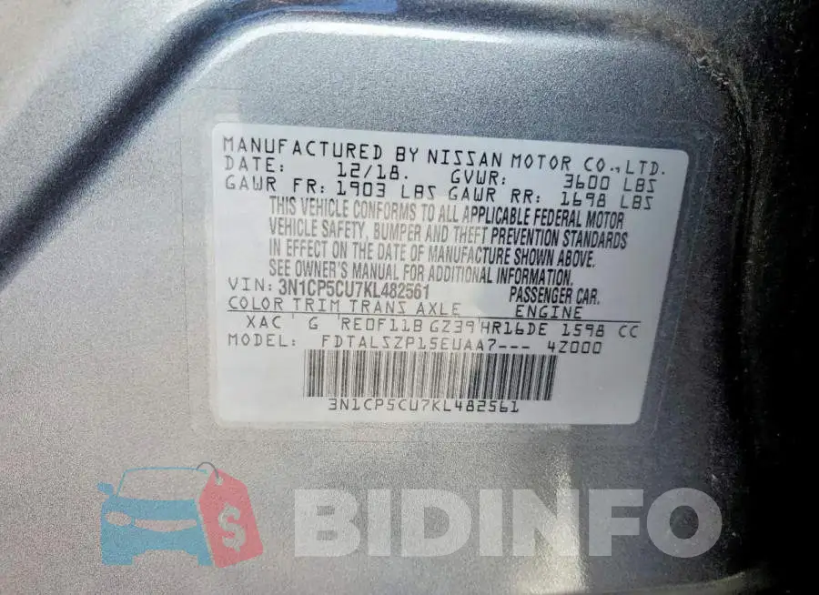 3N1CP5CU7KL482561 Photo# 12