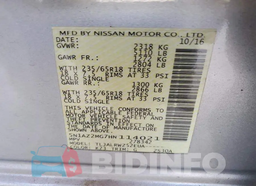 5N1AZ2MG7HN114021 Photo# 12