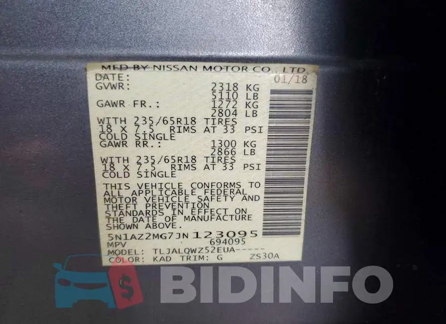 5N1AZ2MG7JN123095 Photo# 13
