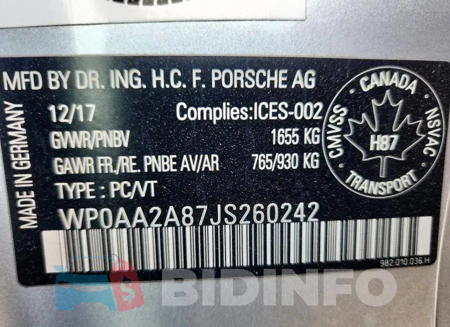 WP0AA2A87JS260242 Photo# 12
