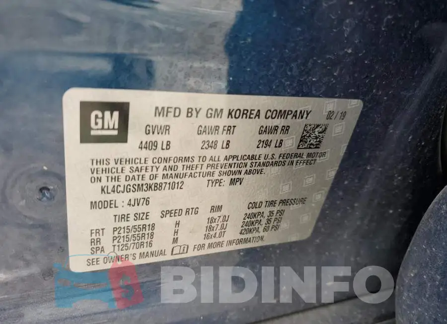 KL4CJGSM3KB871012 Photo# 13
