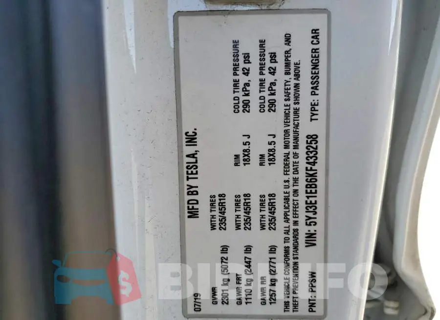 5YJ3E1EB6KF433258 Photo# 12