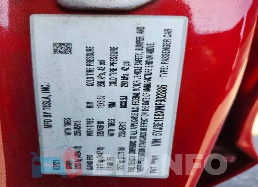 5YJ3E1EBXMF902886 Photo# 12