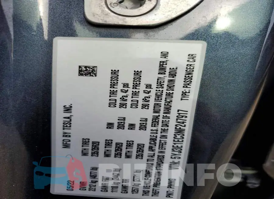 5YJ3E1EC3NF247917 Photo# 12