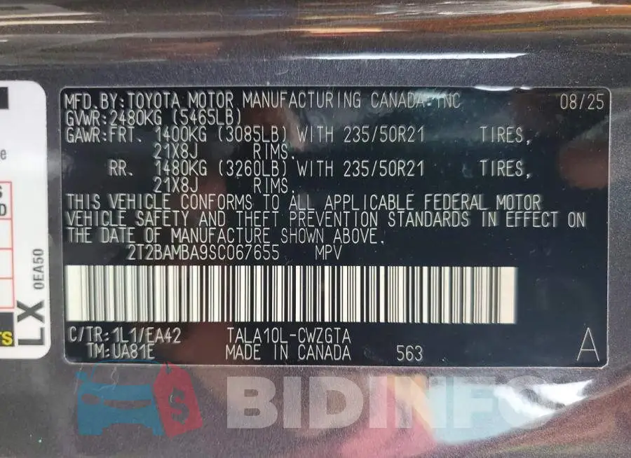 2T2BAMBA9SC067655 Photo# 12