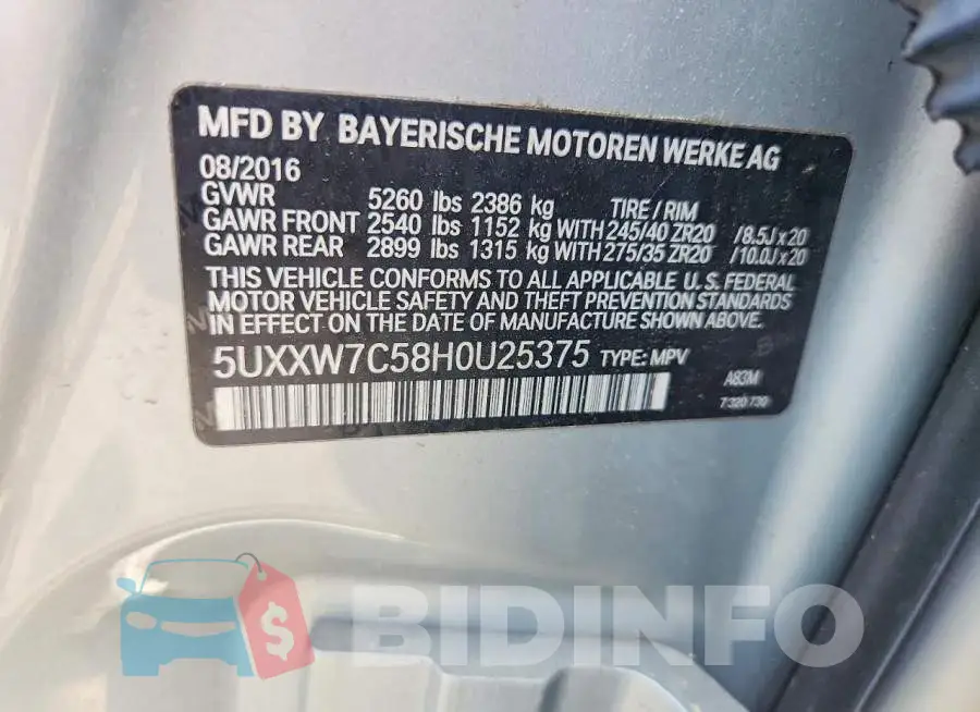 5UXXW7C58H0U25375 Photo# 13