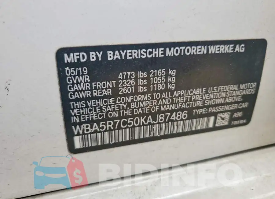 WBA5R7C50KAJ87486 Photo# 12