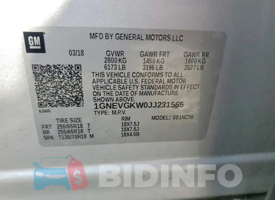 1GNEVGKW0JJ231565 Photo# 14