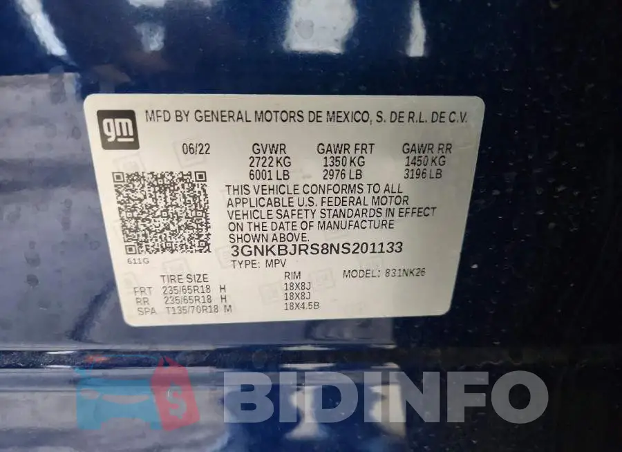 3GNKBJRS8NS201133 Photo# 13
