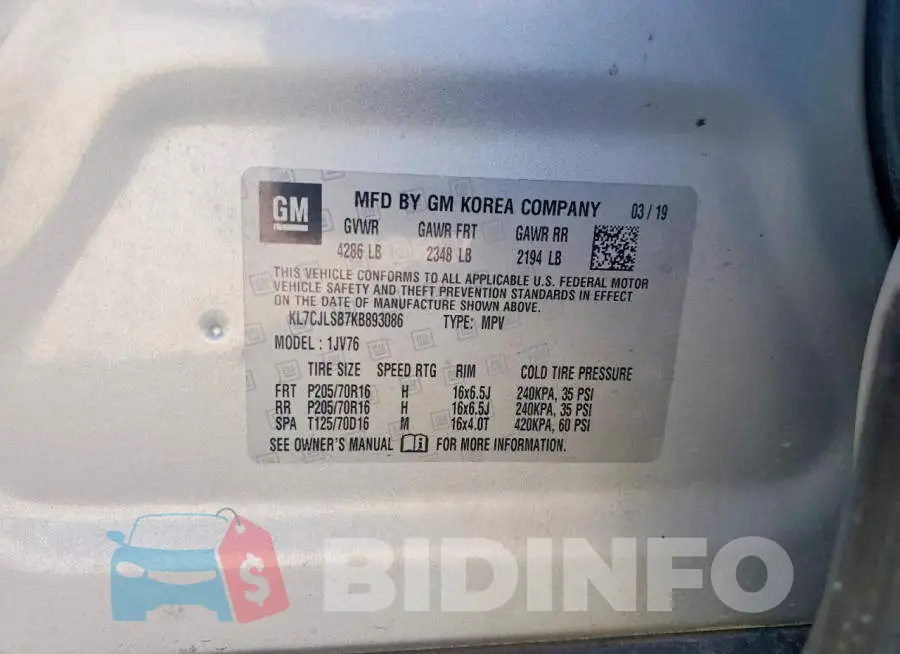 KL7CJLSB7KB893086 Photo# 13
