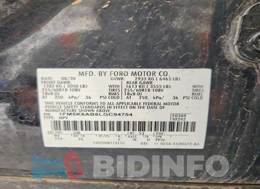 1FM5K8AB8LGC94754 Photo# 13