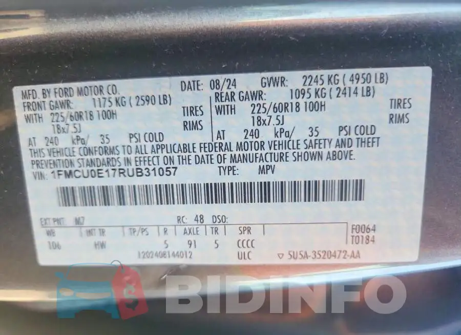 1FMCU0E17RUB31057 Photo# 12