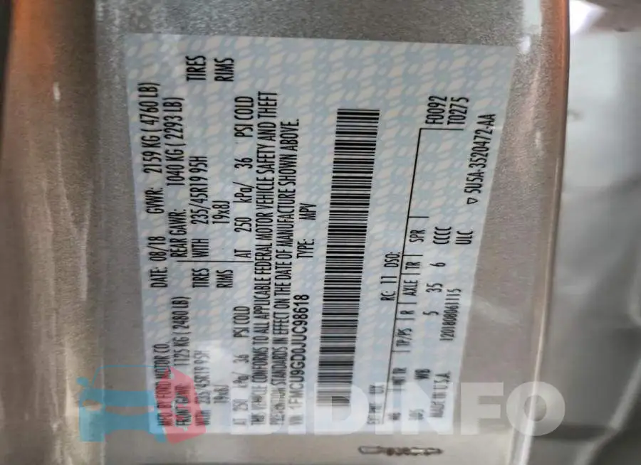 1FMCU9GD0JUC98618 Photo# 14